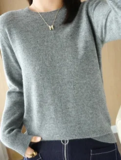 Online Women's Sweater Casual Soft Pure Color Ribbed Crew Neck Knitted Long Sleeve Regular Tops Knit Outdoor Daily Weekend Black Red Fall Winter Women Pullovers & Tops