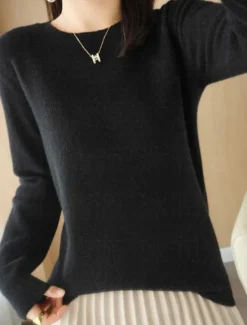 Online Women's Sweater Casual Soft Pure Color Ribbed Crew Neck Knitted Long Sleeve Regular Tops Knit Outdoor Daily Weekend Black Red Fall Winter Women Pullovers & Tops