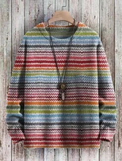 Online Women's Sweater Casual Soft Graphic Color Block Ribbed Crew Neck Knitted Print Long Sleeve Regular Tops Knit Outdoor Daily Weekend Red Royal Blue Fall Winter Women Pullovers & Tops