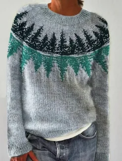 Discount Women's Sweater Casual Soft Geometric Ribbed Crew Neck Knitted Long Sleeve Regular Tops Knit Outdoor Daily Weekend Royal Blue Blue Fall Winter Women Pullovers & Tops