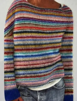 Discount Women's Sweater Casual Soft Geometric Ribbed Crew Neck Knitted Long Sleeve Regular Tops Knit Outdoor Daily Weekend Royal Blue Blue Fall Winter Women Pullovers & Tops