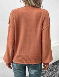 Women's Sweater Casual Soft Pure Color Ribbed V Neck Knitted Long Sleeve Regular Tops Knit Outdoor Daily Weekend Fall Winter Women Pullovers & Tops
