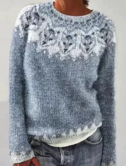 New Women's Sweater Casual Soft Geometric Ribbed Crew Neck Knitted Long Sleeve Regular Tops Knit Outdoor Daily Weekend Blue Green Fall Winter Women Pullovers & Tops