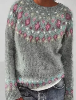 New Women's Sweater Casual Soft Geometric Ribbed Crew Neck Knitted Long Sleeve Regular Tops Knit Outdoor Daily Weekend Blue Green Fall Winter Women Pullovers & Tops