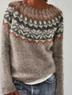 New Women's Sweater Casual Soft Geometric Ribbed Crew Neck Knitted Long Sleeve Regular Tops Knit Outdoor Daily Weekend Blue Green Fall Winter Women Pullovers & Tops