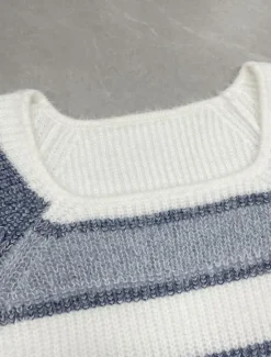 Clearance Women's Sweater Casual Soft Striped Ribbed Crew Neck Knitted Long Sleeve Regular Tops Knit Outdoor Daily Weekend Pink Blue Fall Winter Women Pullovers & Tops