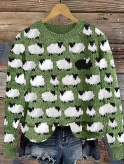 Hot Women's Sweater Casual Soft Animal Ribbed Crew Neck Knitted Print Long Sleeve Regular Tops Knit Outdoor Daily Weekend Blue Green Fall Winter Women Pullovers & Tops