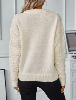 Online Women's Sweater Casual Soft Pure Color Ribbed Crew Neck Knitted Long Sleeve Regular Tops Knit Outdoor Daily Weekend Dark Gray Beige Fall Winter Women Pullovers & Tops