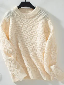 Online Women's Sweater Casual Soft Pure Color Ribbed Crew Neck Knitted Long Sleeve Regular Tops Knit Outdoor Daily Weekend Dark Gray Beige Fall Winter Women Pullovers & Tops