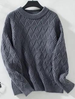 Online Women's Sweater Casual Soft Pure Color Ribbed Crew Neck Knitted Long Sleeve Regular Tops Knit Outdoor Daily Weekend Dark Gray Beige Fall Winter Women Pullovers & Tops