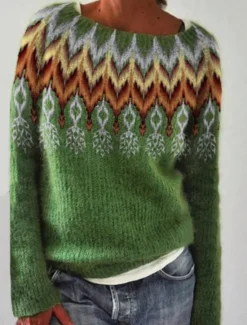 New Women's Sweater Casual Soft Geometric Ribbed Crew Neck Knitted Long Sleeve Regular Tops Knit Outdoor Daily Weekend Blue Dark Green Fall Winter Women Pullovers & Tops
