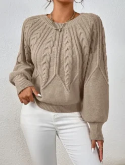 Hot Women's Sweater Casual Soft Pure Color Cable Crew Neck Knitted Long Sleeve Regular Tops Knit Outdoor Daily Weekend Black White Fall Winter Women Pullovers & Tops