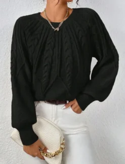 Hot Women's Sweater Casual Soft Pure Color Cable Crew Neck Knitted Long Sleeve Regular Tops Knit Outdoor Daily Weekend Black White Fall Winter Women Pullovers & Tops