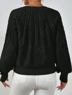 Hot Women's Sweater Casual Soft Pure Color Cable Crew Neck Knitted Long Sleeve Regular Tops Knit Outdoor Daily Weekend Black White Fall Winter Women Pullovers & Tops