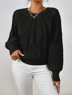 Hot Women's Sweater Casual Soft Pure Color Cable Crew Neck Knitted Long Sleeve Regular Tops Knit Outdoor Daily Weekend Black White Fall Winter Women Pullovers & Tops