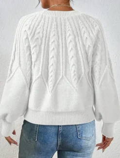 Hot Women's Sweater Casual Soft Pure Color Cable Crew Neck Knitted Long Sleeve Regular Tops Knit Outdoor Daily Weekend Black White Fall Winter Women Pullovers & Tops