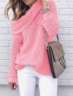 Women's Sweater Casual Soft Pure Color Chunky Turtleneck Knitted Long Sleeve Regular Tops Knit Outdoor Daily Weekend Pink Red Fall Winter Women Pullovers & Tops