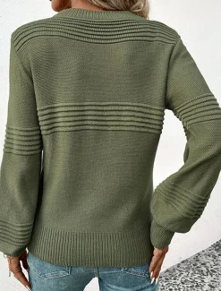 Women's Sweater Casual Soft Pure Color Ribbed Crew Neck Knitted Long Sleeve Regular Tops Knit Outdoor Daily Weekend Army Green Coffee Fall Winter Women Pullovers & Tops