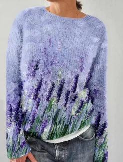 Hot Women's Sweater Casual Soft Striped Ribbed Crew Neck Knitted Print Long Sleeve Regular Tops Knit Outdoor Daily Weekend Pink Blue Fall Winter Women Pullovers & Tops