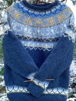 New Women's Sweater Casual Soft Geometric Ribbed Crew Neck Knitted Long Sleeve Regular Tops Knit Outdoor Daily Weekend Yellow Navy Blue Fall Winter Women Pullovers & Tops