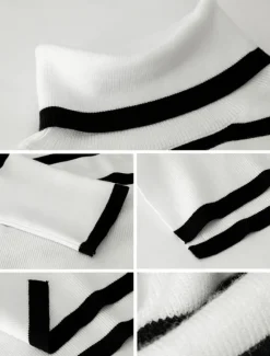 Discount Women's Sweater Casual Soft Striped Ribbed Turtleneck Knitted Long Sleeve Regular Tops Knit Outdoor Daily Weekend White Brown Fall Winter Women Pullovers & Tops
