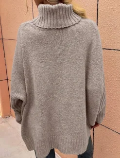 Sale Women's Sweater Casual Soft Pure Color Ribbed Turtleneck Knitted Long Sleeve Regular Tops Knit Outdoor Daily Weekend Green Khaki Fall Winter Women Pullovers & Tops