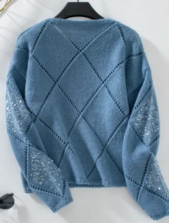 Outlet Women's Sweater Casual Soft Pure Color Ribbed Crew Neck Knitted Long Sleeve Regular Tops Knit Outdoor Daily Weekend Pink Blue Fall Women Pullovers & Tops
