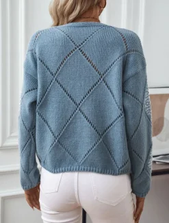Outlet Women's Sweater Casual Soft Pure Color Ribbed Crew Neck Knitted Long Sleeve Regular Tops Knit Outdoor Daily Weekend Pink Blue Fall Women Pullovers & Tops