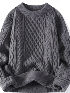 New Women's Sweater Casual Soft Pure Color Cable Crew Neck Knitted Long Sleeve Regular Tops Knit Outdoor Daily Weekend Blue Beige Fall Winter Women Pullovers & Tops
