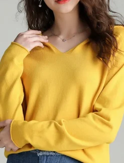 Online Women's Sweater Casual Soft Pure Color Ribbed Hooded Knitted Long Sleeve Regular Tops Knit Outdoor Daily Weekend White Yellow Fall Winter Women Pullovers & Tops