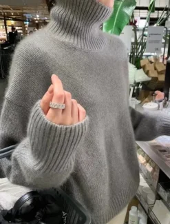 New Women's Sweater Casual Soft Pure Color Ribbed Turtleneck Knitted Long Sleeve Regular Tops Knit Outdoor Daily Weekend Camel Beige Fall Winter Women Pullovers & Tops