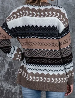 Sale Women's Sweater Casual Soft Geometric Ribbed Crew Neck Knitted Long Sleeve Regular Tops Knit Outdoor Daily Weekend Pink Red Fall Winter Women Pullovers & Tops
