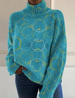 Best Women's Sweater Casual Soft Floral Ribbed Turtleneck Knitted Long Sleeve Regular Tops Knit Outdoor Daily Weekend Yellow Blue Fall Winter Women Pullovers & Tops