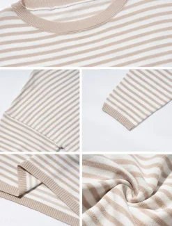 Discount Women's Sweater Casual Soft Striped Ribbed Crew Neck Knitted Long Sleeve Regular Tops Knit Outdoor Daily Weekend Fall Winter Women Pullovers & Tops