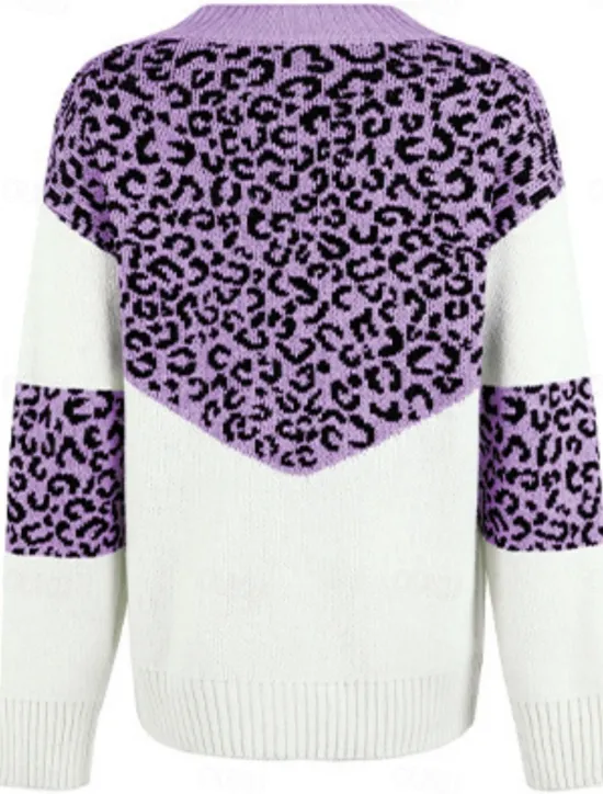 Discount Women's Sweater Casual Soft Leopard Ribbed V Neck Knitted Long Sleeve Regular Tops Knit Outdoor Daily Weekend Pink Blue Fall Winter Women Pullovers & Tops