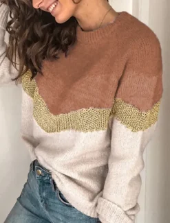 Sale Women's Sweater Casual Soft Geometric Ribbed Crew Neck Knitted Long Sleeve Regular Tops Knit Outdoor Daily Weekend Black Brown Fall Winter Women Pullovers & Tops