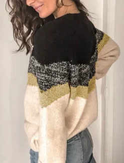 Sale Women's Sweater Casual Soft Geometric Ribbed Crew Neck Knitted Long Sleeve Regular Tops Knit Outdoor Daily Weekend Black Brown Fall Winter Women Pullovers & Tops