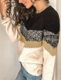 Sale Women's Sweater Casual Soft Geometric Ribbed Crew Neck Knitted Long Sleeve Regular Tops Knit Outdoor Daily Weekend Black Brown Fall Winter Women Pullovers & Tops