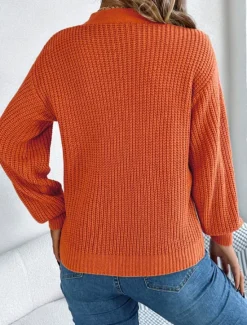 Hot Women's Sweater Casual Soft Pure Color Cable V Neck Hollow Out Knitted Long Sleeve Regular Tops Knit Outdoor Daily Weekend White Orange Fall Winter Women Pullovers & Tops