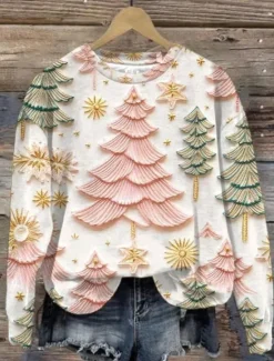 Outlet Women's Sweater Casual Soft Floral Graphic Ribbed Crew Neck Knitted Long Sleeve Regular Tops Knit Outdoor Daily Weekend White Green Fall Winter Women Pullovers & Tops