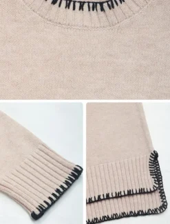 Outlet Women's Sweater Casual Soft Pure Color Ribbed Crew Neck Patchwork Knitted Long Sleeve Regular Tops Knit Outdoor Daily Weekend Green Khaki Fall Winter Women Pullovers & Tops