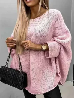New Women's Sweater Casual Soft Pure Color Chunky Crew Neck Knitted Long Sleeve Regular Tops Knit Outdoor Daily Weekend White Pink Fall Winter Women Pullovers & Tops