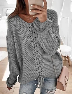 Women's Sweater Casual Soft Pure Color Cable V Neck Knitted Long Sleeve Regular Tops Knit Outdoor Daily Weekend Yellow Blue Fall Winter Women Pullovers & Tops