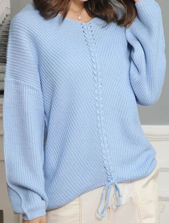 Women's Sweater Casual Soft Pure Color Cable V Neck Knitted Long Sleeve Regular Tops Knit Outdoor Daily Weekend Yellow Blue Fall Winter Women Pullovers & Tops