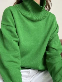 Clearance Women's Sweater Casual Soft Pure Color Ribbed Turtleneck Knitted Long Sleeve Regular Tops Knit Outdoor Daily Weekend Red Green Fall Winter Women Pullovers & Tops
