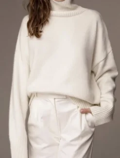 Clearance Women's Sweater Casual Soft Pure Color Ribbed Turtleneck Knitted Long Sleeve Regular Tops Knit Outdoor Daily Weekend Red Green Fall Winter Women Pullovers & Tops