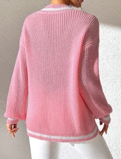 Outlet Women's Sweater Casual Soft Pure Color Crochet V Neck Knitted Long Sleeve Regular Tops Knit Outdoor Daily Weekend White Pink Fall Winter Women Pullovers & Tops