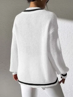 Outlet Women's Sweater Casual Soft Pure Color Crochet V Neck Knitted Long Sleeve Regular Tops Knit Outdoor Daily Weekend White Pink Fall Winter Women Pullovers & Tops