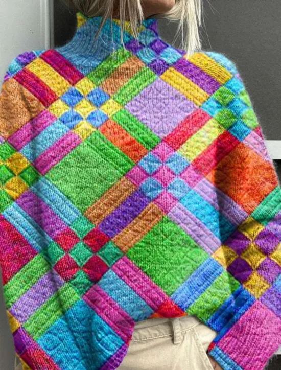 Online Women's Sweater Casual Soft Color Block Ribbed Turtleneck Knitted Print Long Sleeve Regular Tops Knit Outdoor Daily Weekend Yellow Blue Fall Winter Women Pullovers & Tops