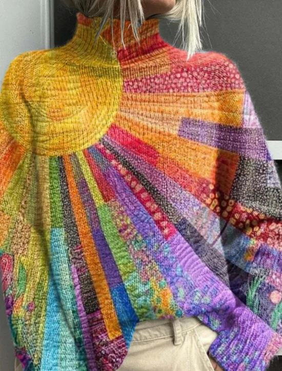 Online Women's Sweater Casual Soft Color Block Ribbed Turtleneck Knitted Print Long Sleeve Regular Tops Knit Outdoor Daily Weekend Yellow Blue Fall Winter Women Pullovers & Tops